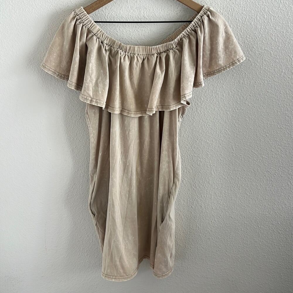 Umgee USA Off The Shoulder Tank Acid Wash Neutral Boho Dress Large
